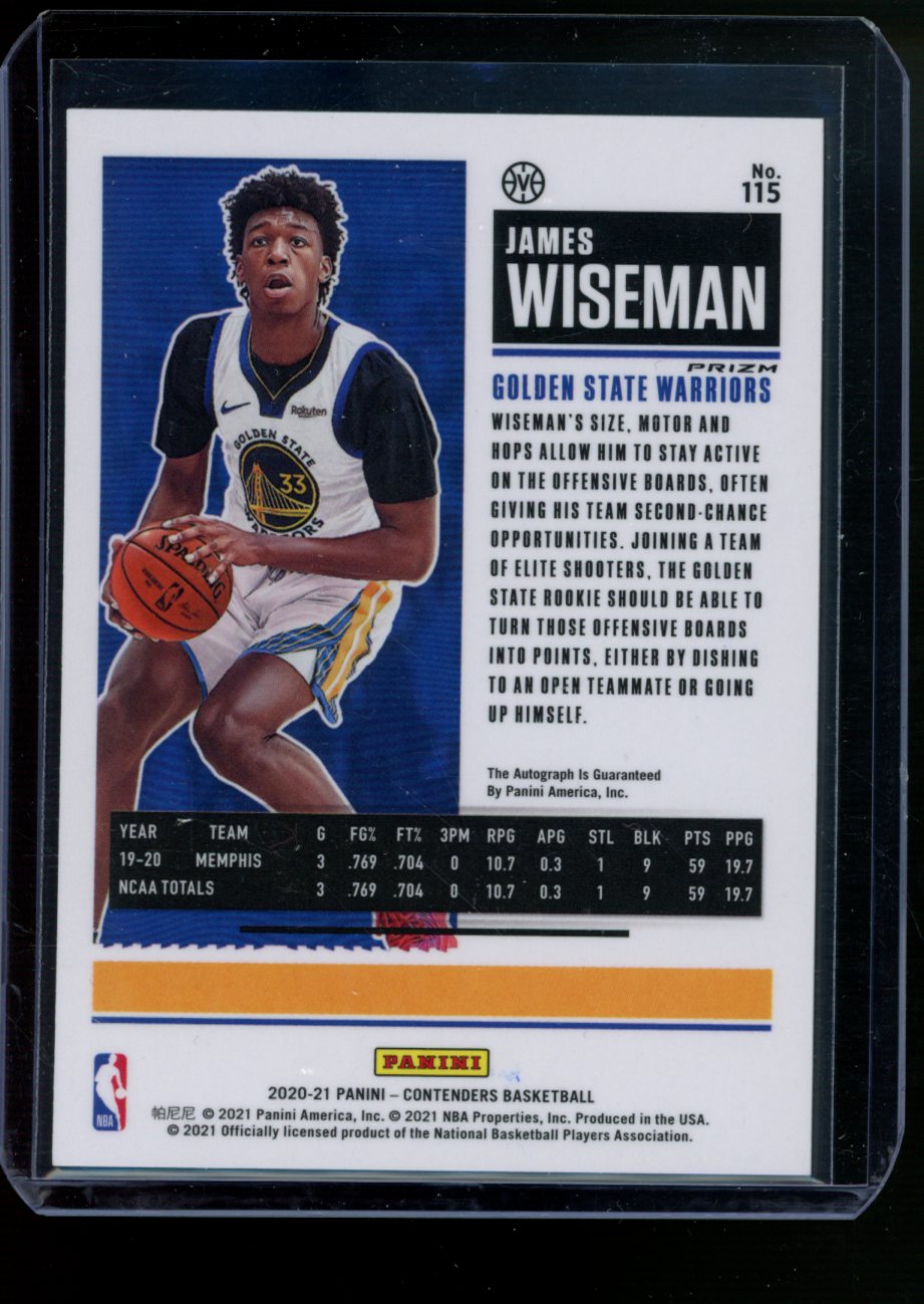 James Wiseman 2020-21 Panini Contenders Variation Holo Rookie