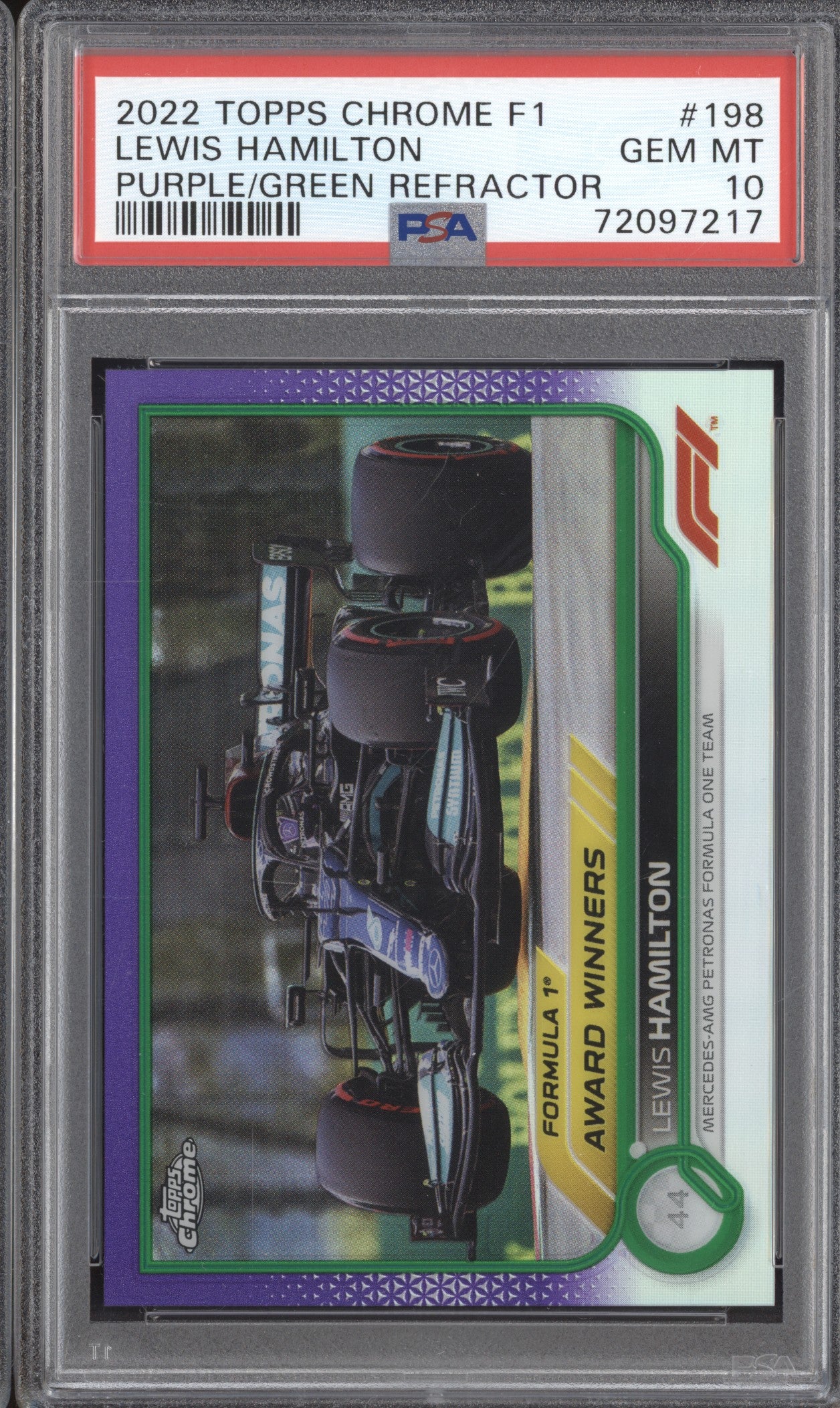 Lewis Hamilton 2022 Topps Chrome Formula 1 198 Purple Green PSA 10