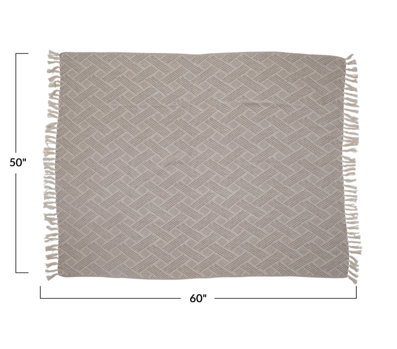 Woven Recycled Cotton Throw - Taupe & Natural
