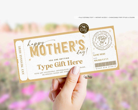 Mother's Day Gift Voucher, Surprise Gift for Mom Certificate Template, –  Cute Party Dash