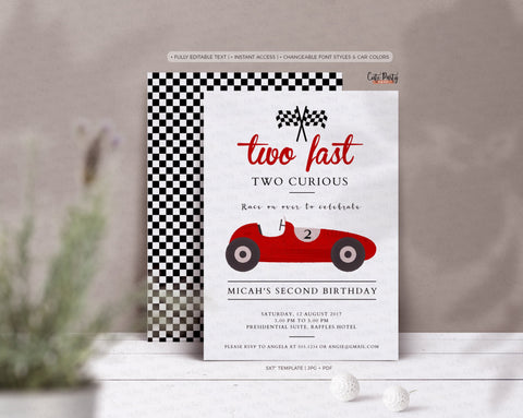 Growing up Two Fast Birthday Invitation Template Racing Car 