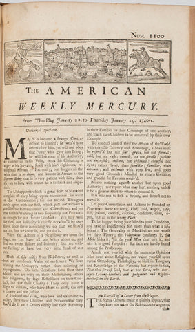 L'hebdomadaire américain Mercury. 29 janvier 1741