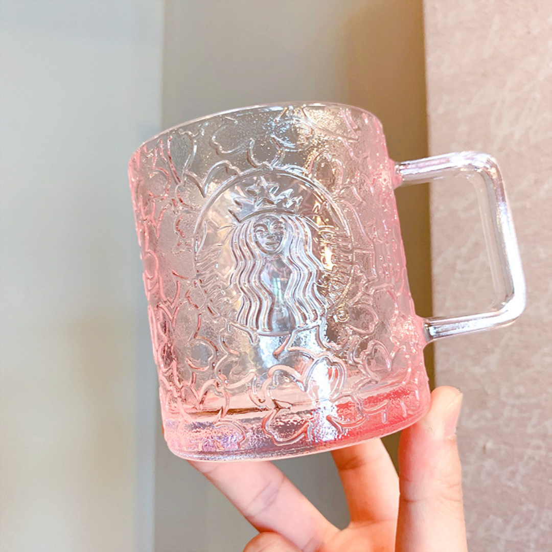 Cherry Blossom Drinking Glass, Sakura Glass Mug Starbucks