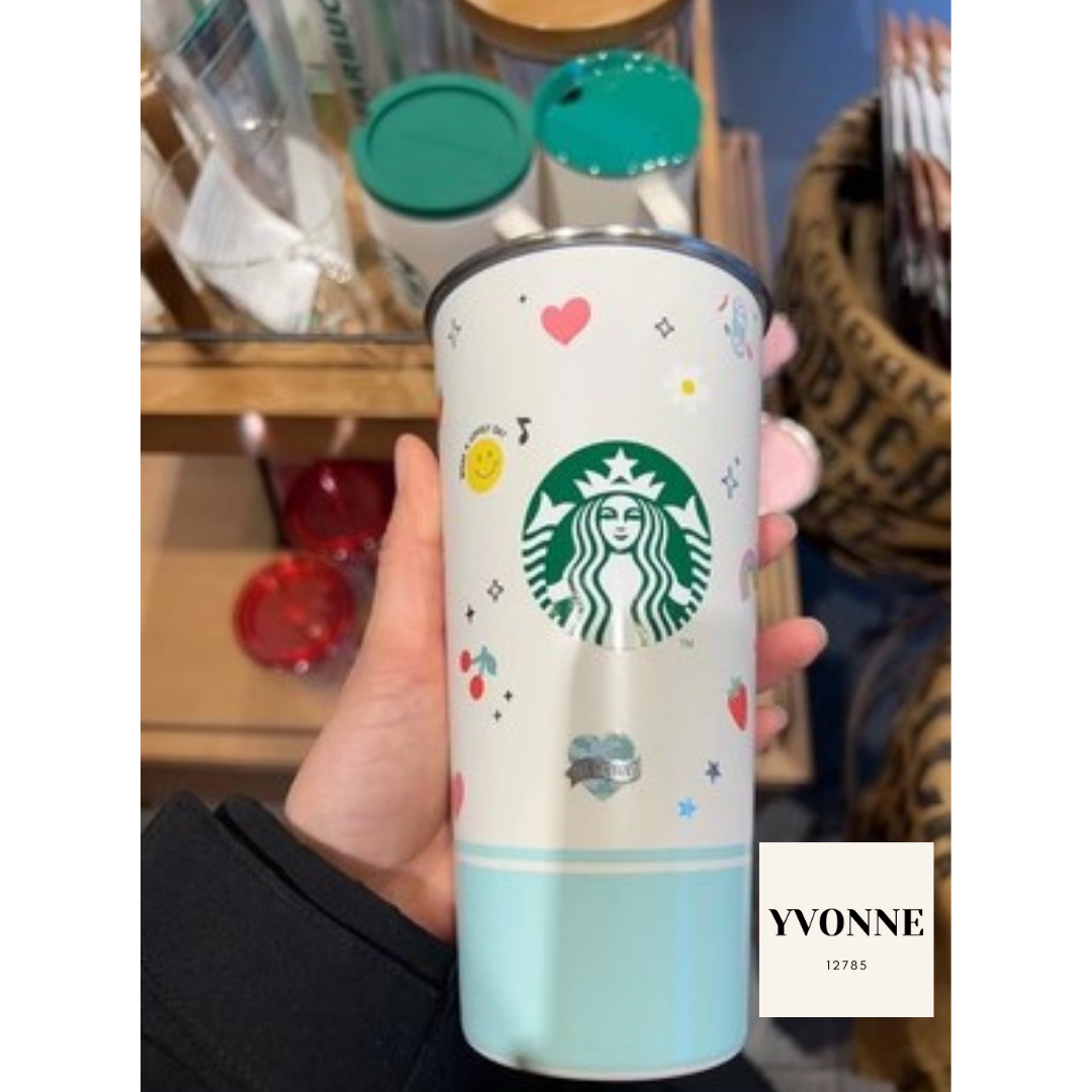 Starbucks 2021 Korea White Valentine's 16oz Plastic Cup with One Shoul