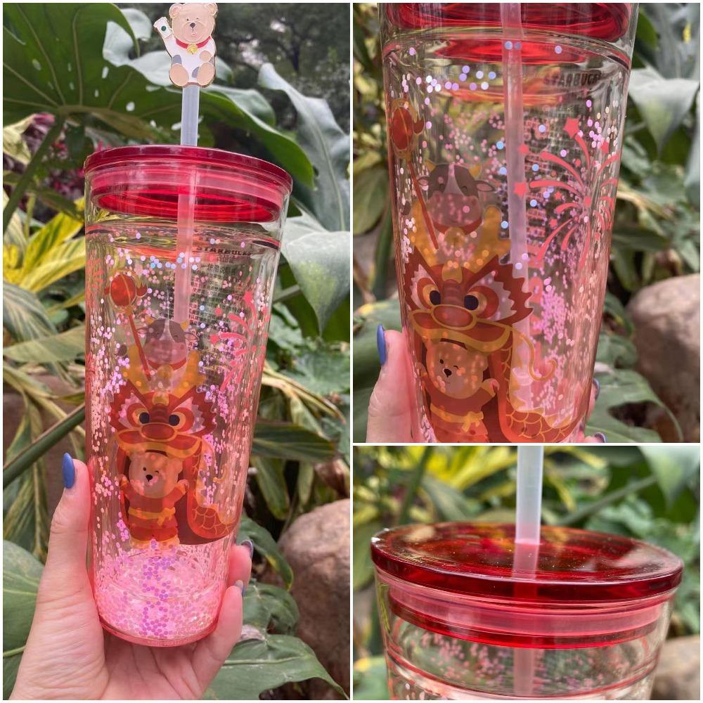 Starbucks China 2021 Sakura 19oz Glass Confetti Glitter Straw Cup Tumb