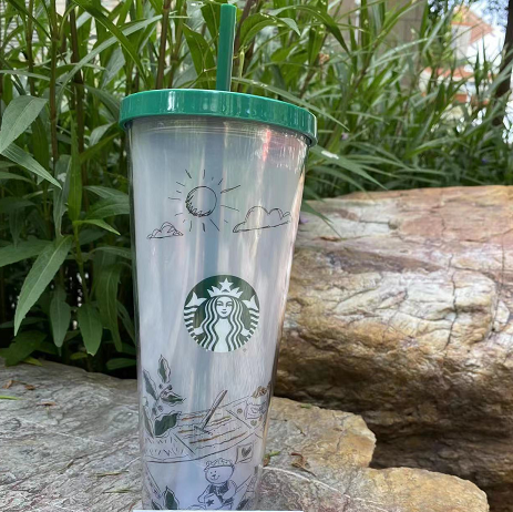 Starbucks China 2021 Camping Bear Double Classic Glass Straw Cup 591ml