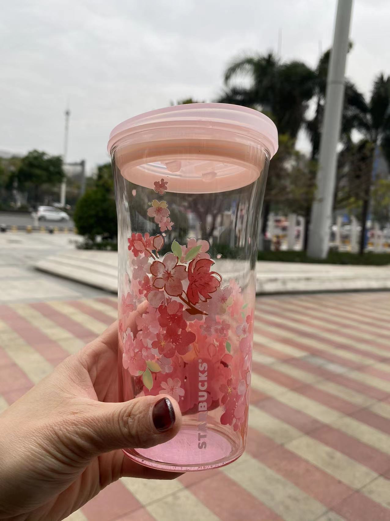 Starbucks China 2021 Pink Grey Gradient Double Wall Glass 12oz Cup