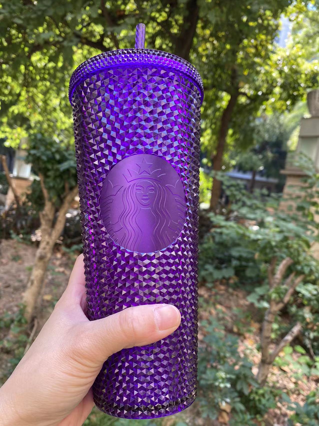 New Starbucks 2022 Taiwan 16oz SS Purple Rhinestone Cold Cup Tumbler