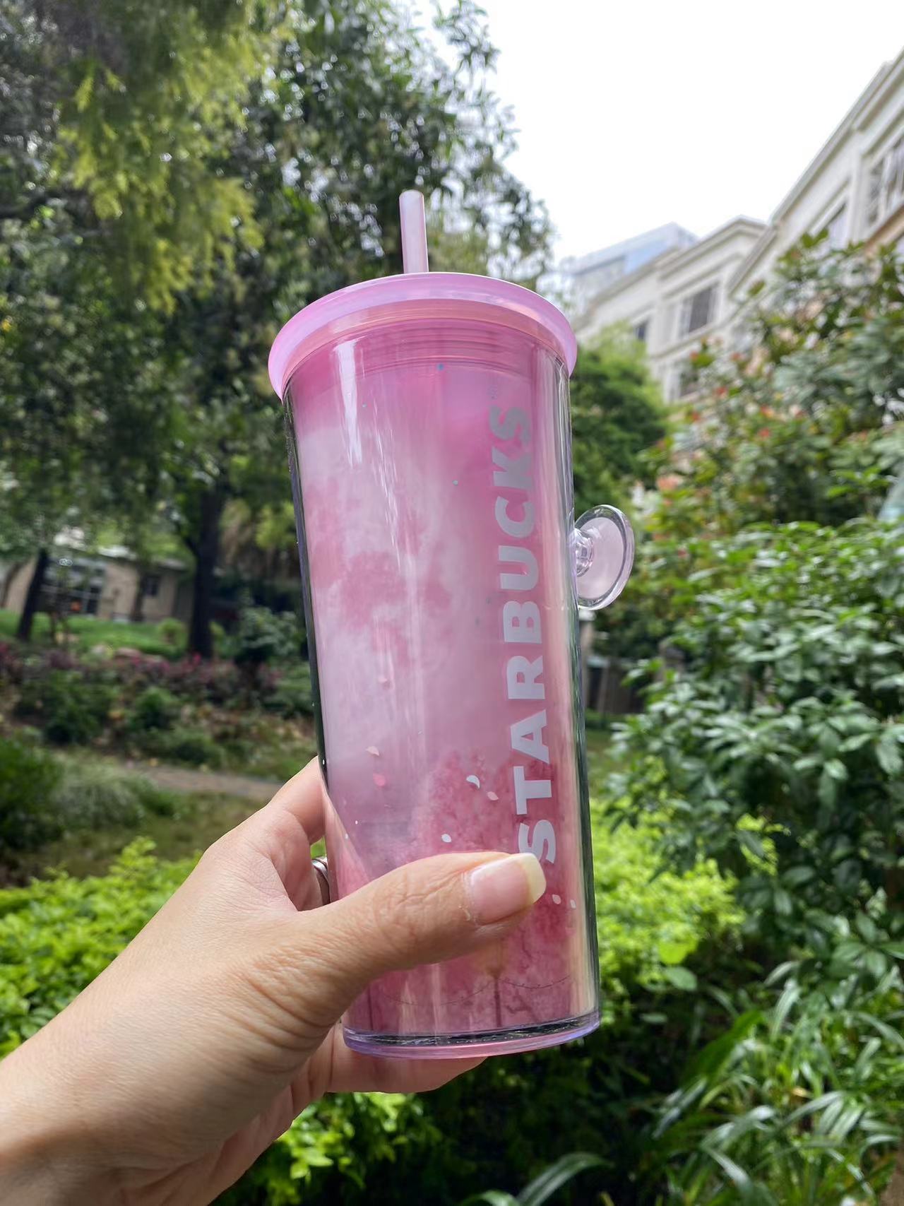 Starbucks Tumbler Checkered Cherry Blossom Pink Straw Cup Cold Water  Cup24OZ/710
