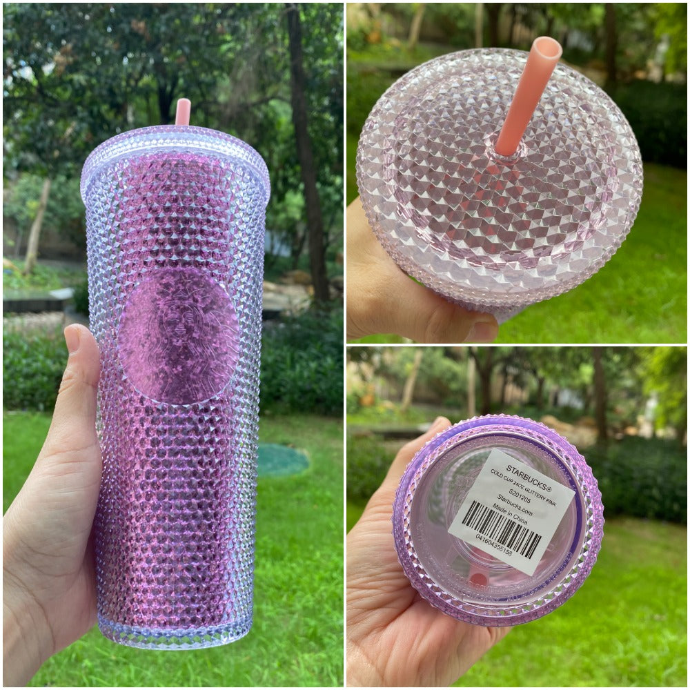 Sale Starbucks 2021 China Pink Gradient Glitter Bling 24oz Plastic Stu