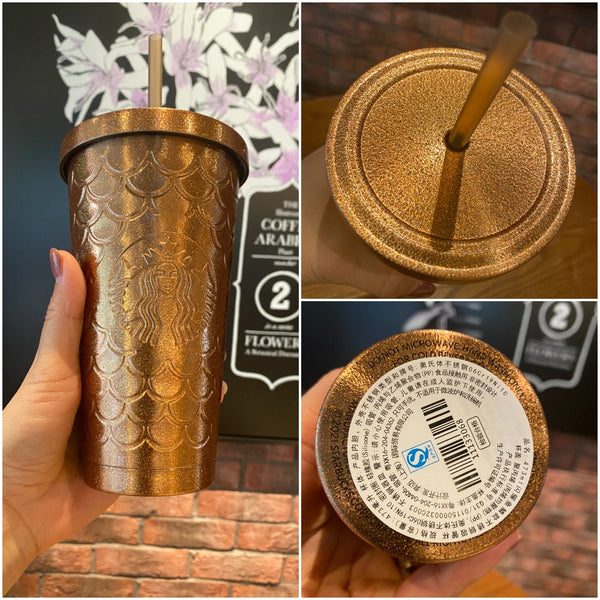 New Starbucks 2023 China Rose Gold Copper Studded Cup Tumbler 24oz