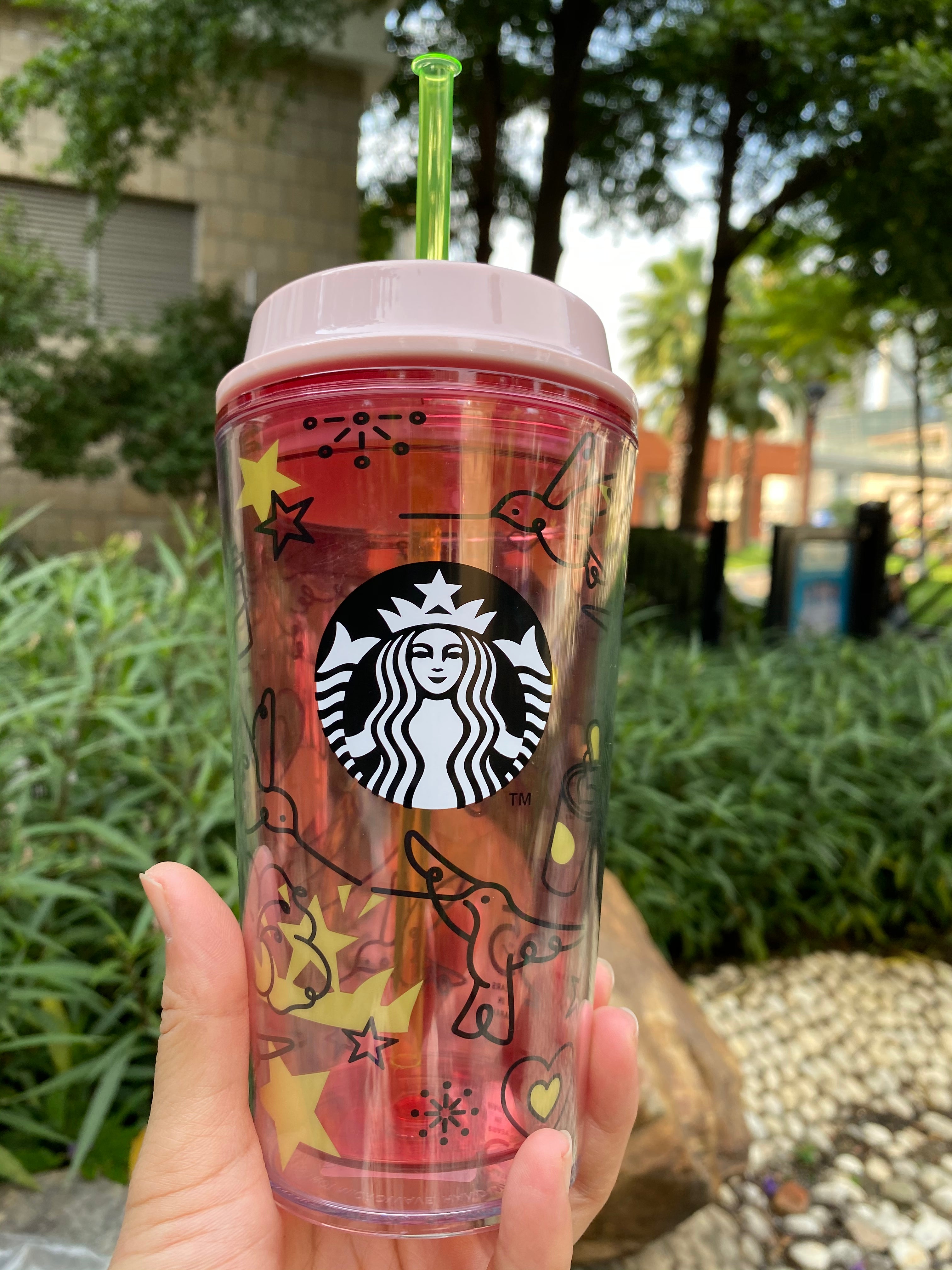 Starbucks Purple Cherry Blossom 12oz Plastic Straw Cup Dome Tumbler