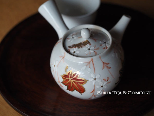 KYOTO SAKURA MAPLE Porcelain Small Teapot 清昌瓷壶 （Made in Kyoto Japan）