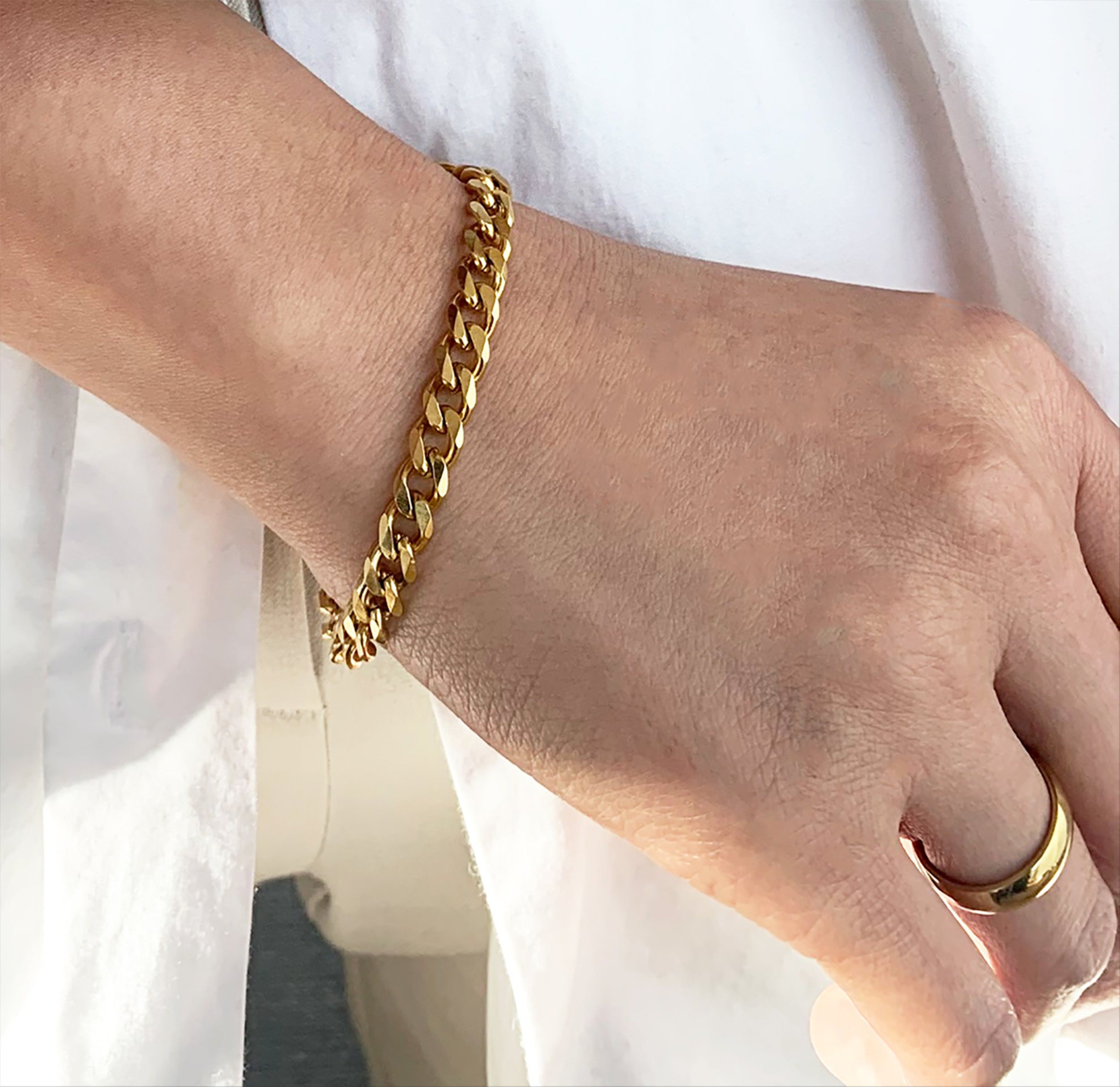 Ricky Gold Paperclip Chain Bracelet Sample - Waterproof Jewelry