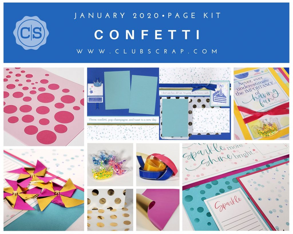 Confetti Spoiler - Club Scrap's Confetti Page Kit #clubscrap #pagekit #scrapbookingkit