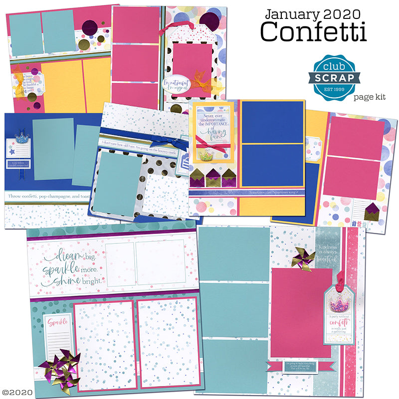Confetti Collection by Club Scrap #clubscrap #efficientscrapbooking #efficientcardmaking #pagekit #cardkit