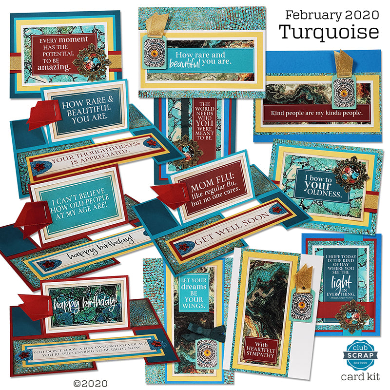 Turquoise Cards - created with Club Scrap's Turquoise Card Kit #cardmaking #clubscrap #efficientcardmaking