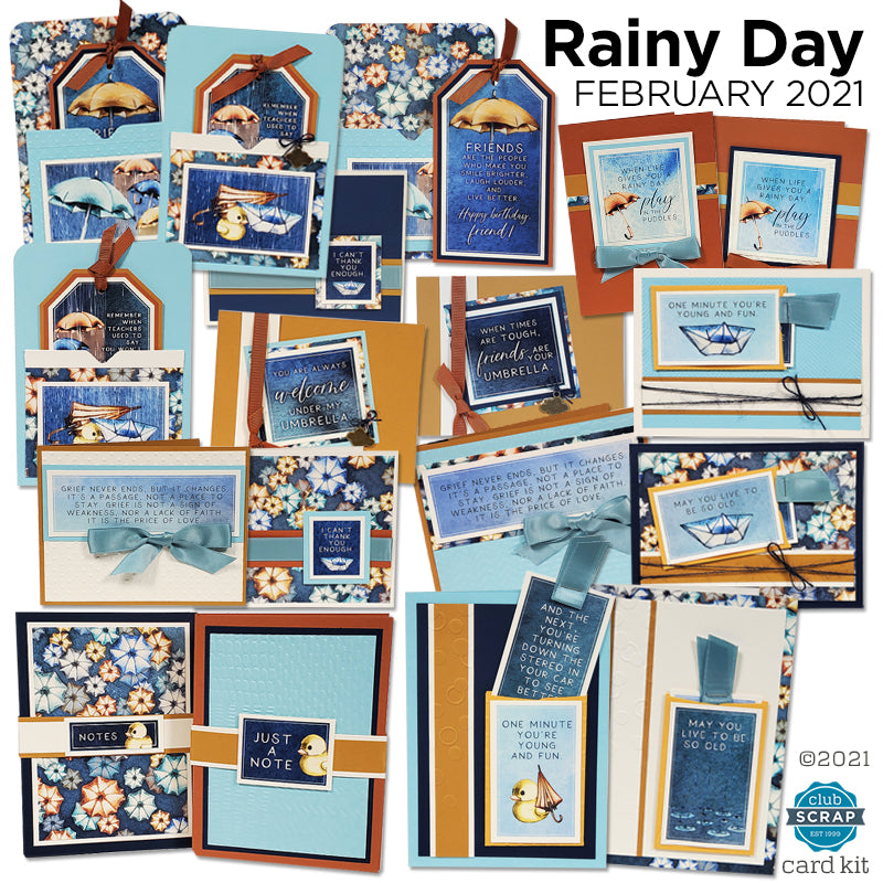 Rainy Day Cards by Club Scrap #clubscrap #cardkit #efficientcardmaking