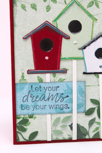 Birdhouses Card with the Aviary Collection #clubscrap #cardmaking #sizzix #birdhouses #embossing