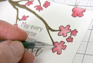 Club Scrap stenciled Cherry Blossoms card