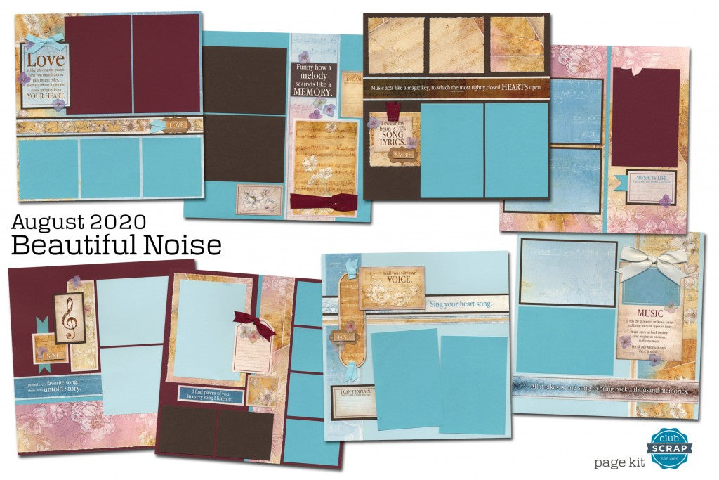 Beautiful Noise Pages - August 2020 collection by Club Scrap #clubscrap #pagekit #efficientscrapbooking