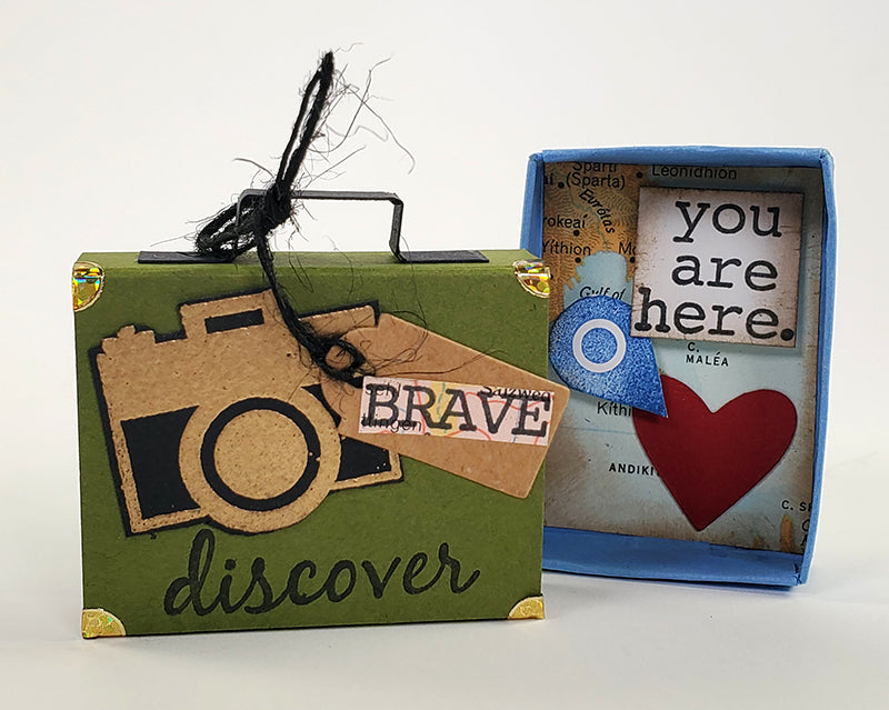 Expeditions Featured Artwork - Stamped Matchbox Suitcase by Tricia Morris