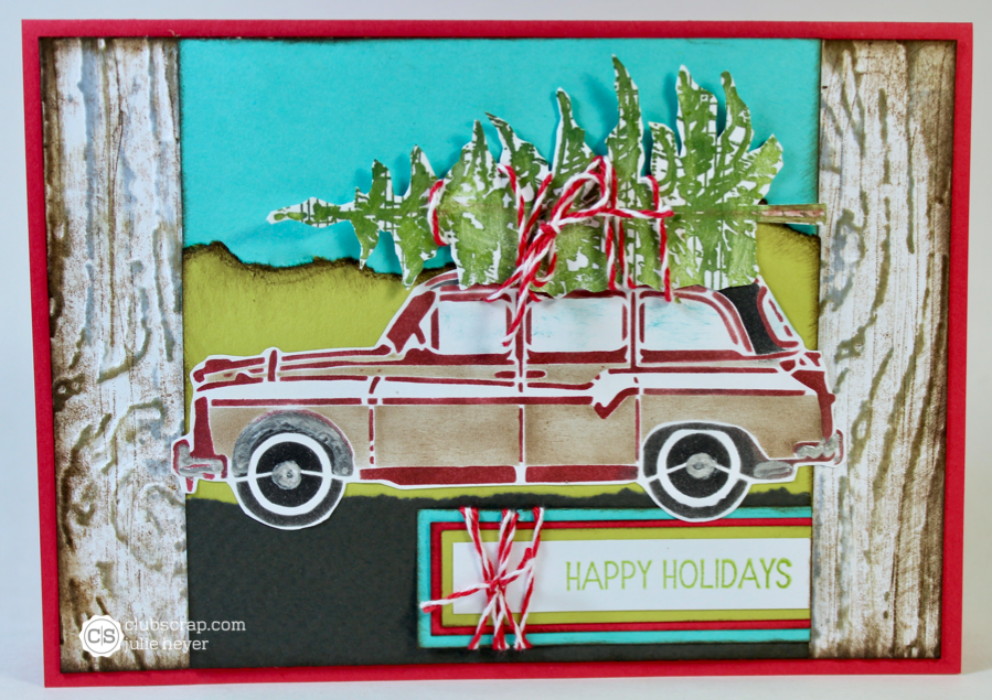 Stenciled Car Holiday Card with What a Ride #stencil #clubscrap