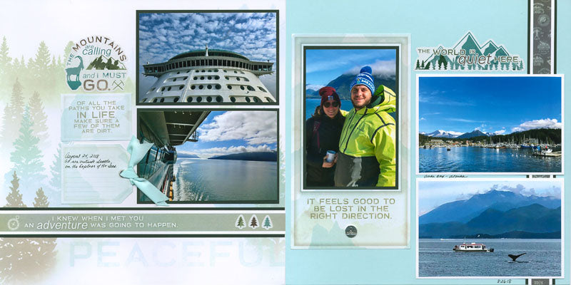 Alaskan cruise photos on Alpine page kit #clubscrap #scrapbooking #pagekit #pageformulas