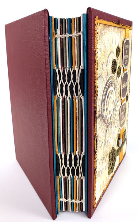French Link Stitch Journal - Components with Steamworks Page kit #clubscrap #handmadebook #minialbum #album #minibook