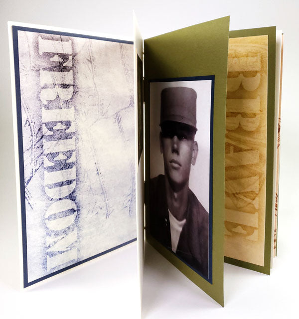Make a keepsake album to honor a special military serviceman or woman in your life. #clubscrap #scrapbooking #handmadebook #minialbum #pagekit