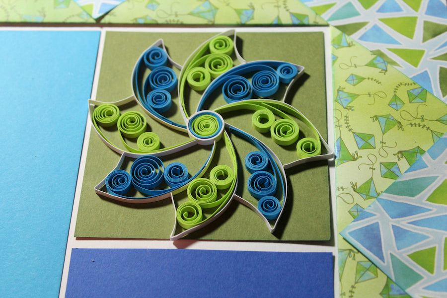 Quilled Pinwheel Fly A Kite Page #clubscrap #quilling #scrapbooking