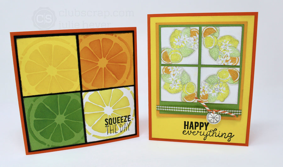 Stacked Squares Zest for Life Cards #clubscrap #citrus #cards 