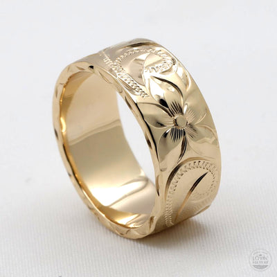 14K Gold Personalized Name Ring [6 or 8mm width] Hand Made Hawaiian Jewelry / Barrel Shape