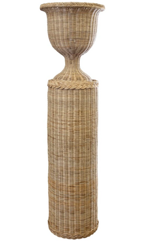wicker pedestal and urn