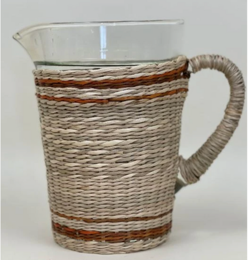 Wicker Handled Glass Pitcher