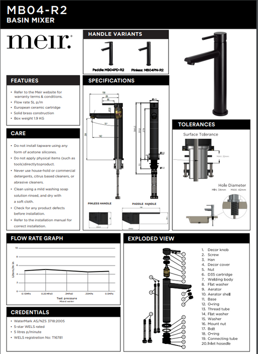 Round Tall Matte Black Basin Mixer (MB04-R2)