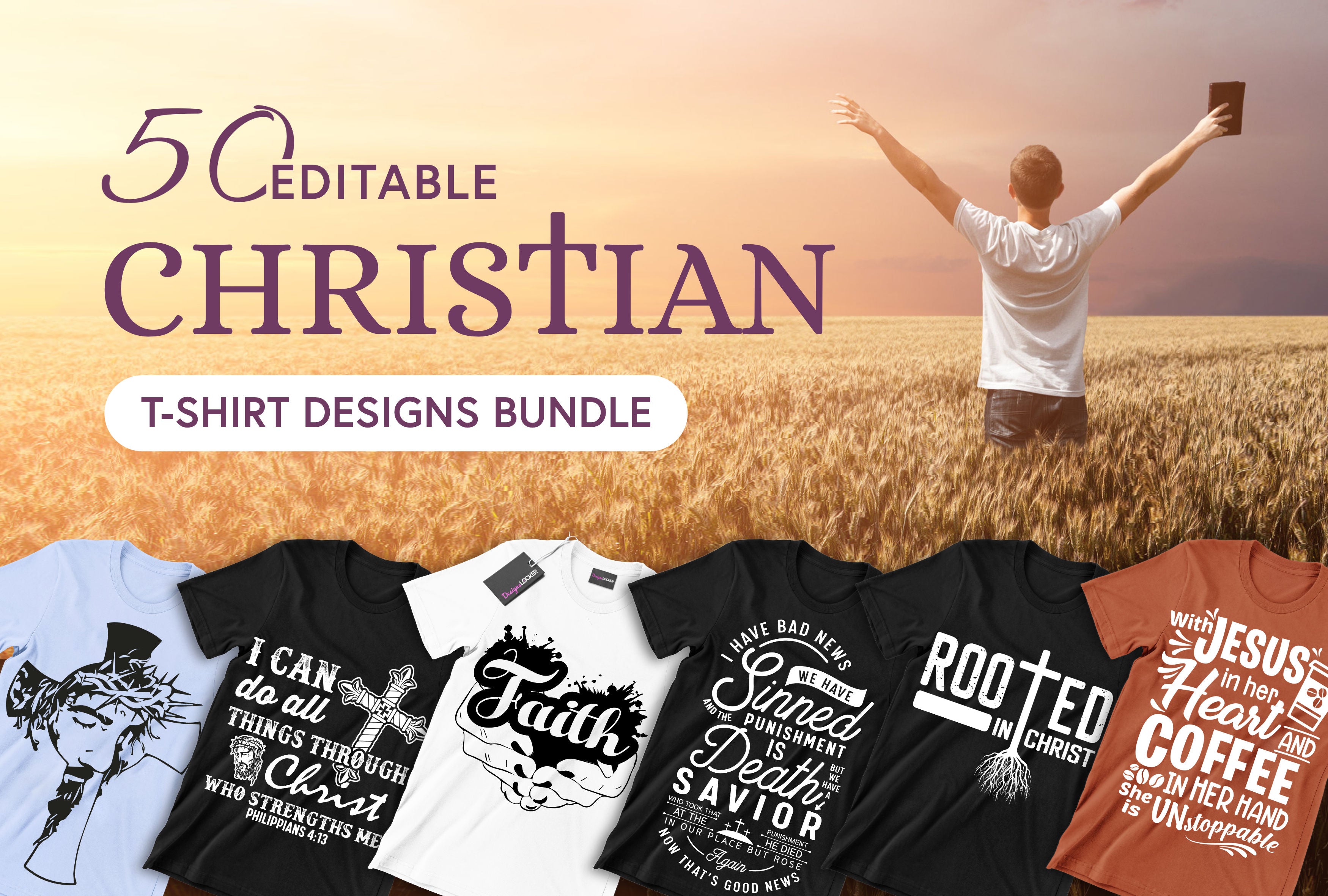 50 Editable Christian TShirt Designs Bundle Designs Locker