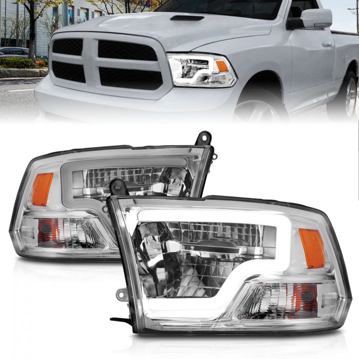 Dodge Ram 1500 09-18 / Ram 2500/3500 10-18 Full Led Headlights W/ C Light Bar Chrome