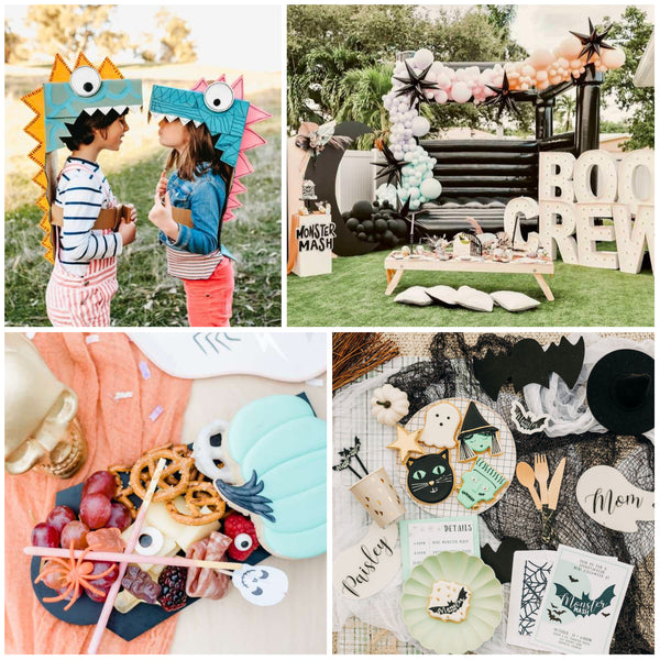 A collage with party ideas for a Monster Mash themed halloween party.