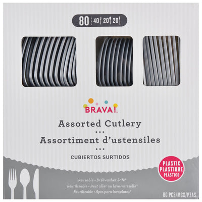 Reusable Plastic Cutlery Assortment, High Count. - Silver