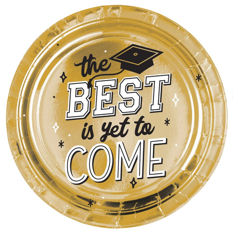 Gold 2022 Graduation Paper Plate that says "THE BEST IS YET TO COME" from Party Stuff in Winnipeg