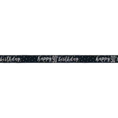 1 9Ft Glitz Black & Silver Foil Banner " Happy 90Th Birthday"