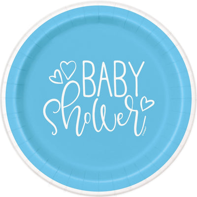 Blue Hearts Baby Shower Round 7" Dessert Plates, 8 Count