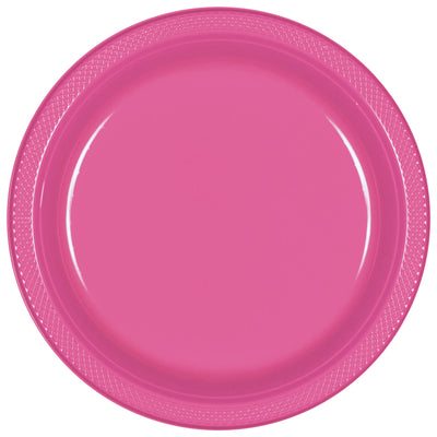 Bright Pink Plastic Plates, 9"