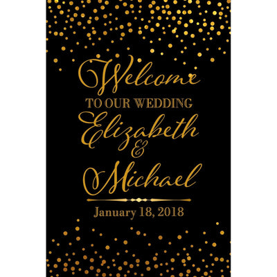 Customizable Yard Sign / Lawn Sign Welcome Wedding Gold Dots On Black