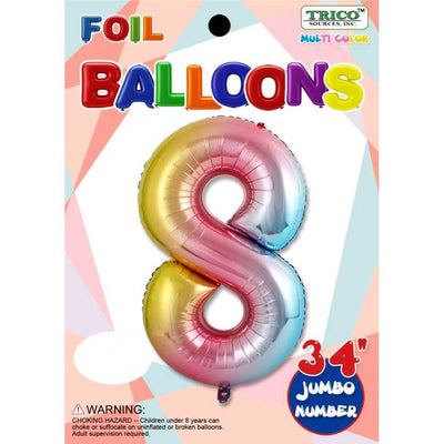 Foil Balloon - Jumbo Number 34" Pastel Rainbow 8