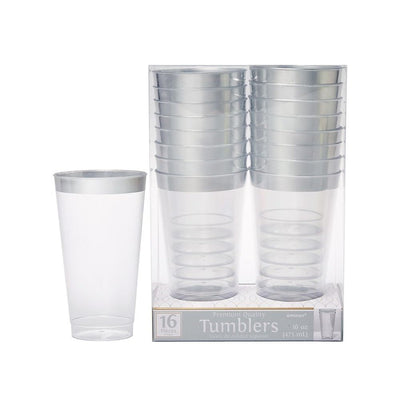 Premium Plastic Tumblers - Clear W/Silver Trim