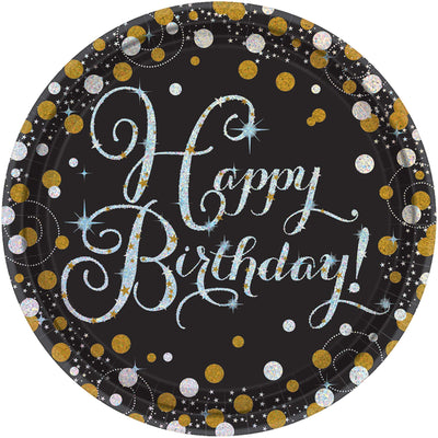 Sparkling Celebration Round Prismatic Plates, 7", Happy Birthday