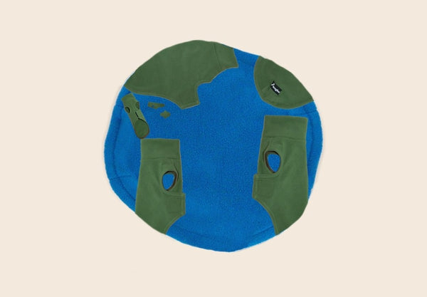 Earth made out of blue and green Longboi fleece sweaters