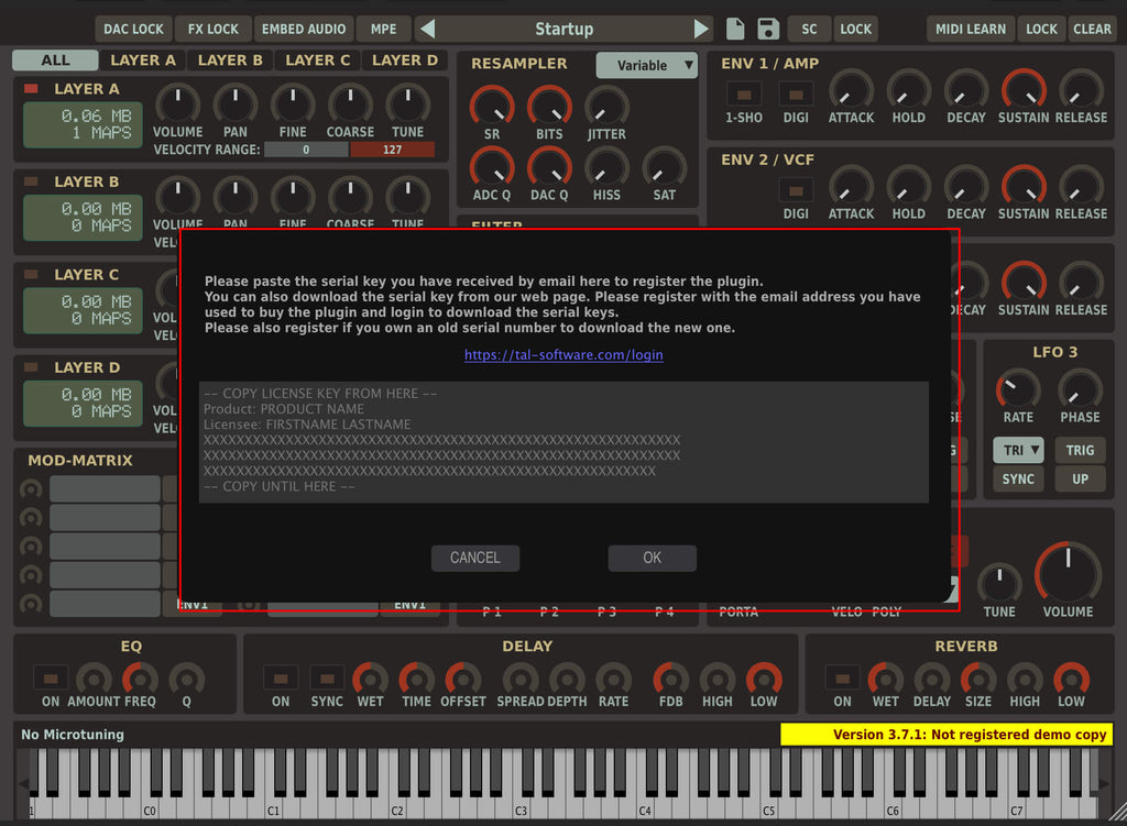 Register you TAL vst plugin